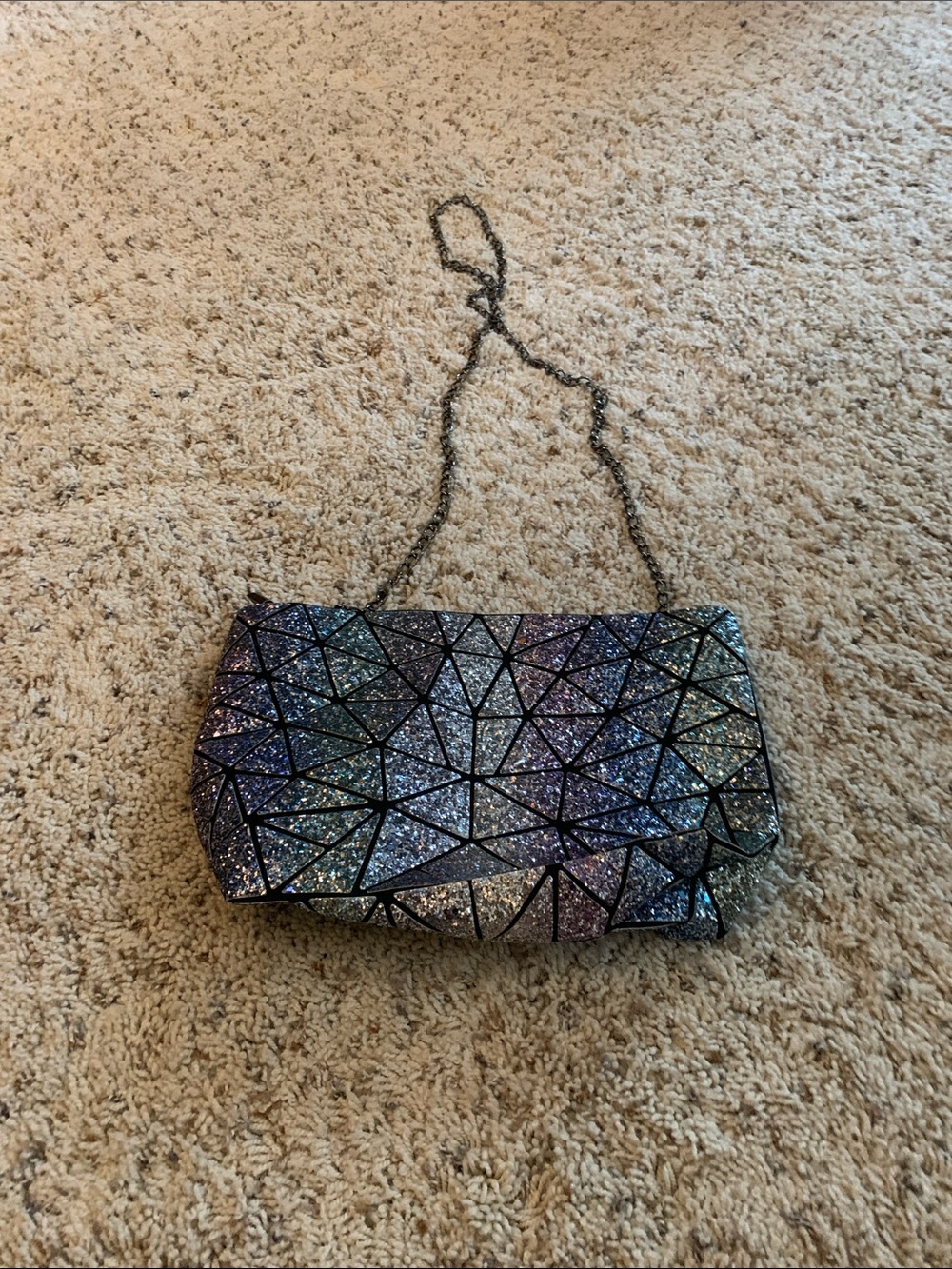 Holographic Geometric Mosaic Crossbody Bag - Black Multicolor